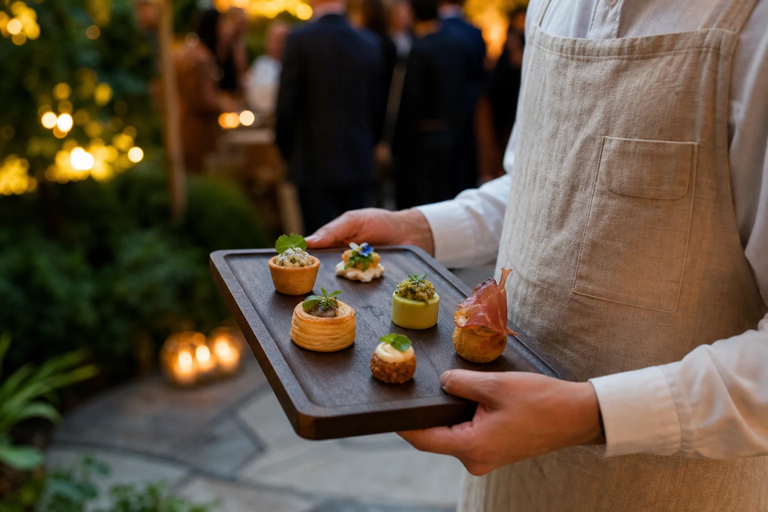 Sample photograph of a caterer carrying passed hors d'oeuvres